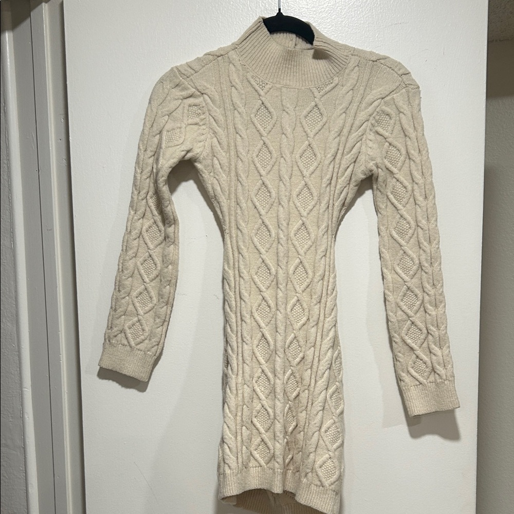 Cream Cable Knit Sweater Dress